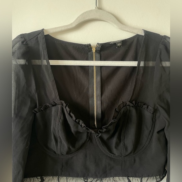 SOLD Guess Black Corset Crop Top Long Sheer Sleeves Size S - Picture 3 of 6